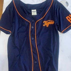 PINK Victoria's Secret Navy Blue and Orange Jersey Top